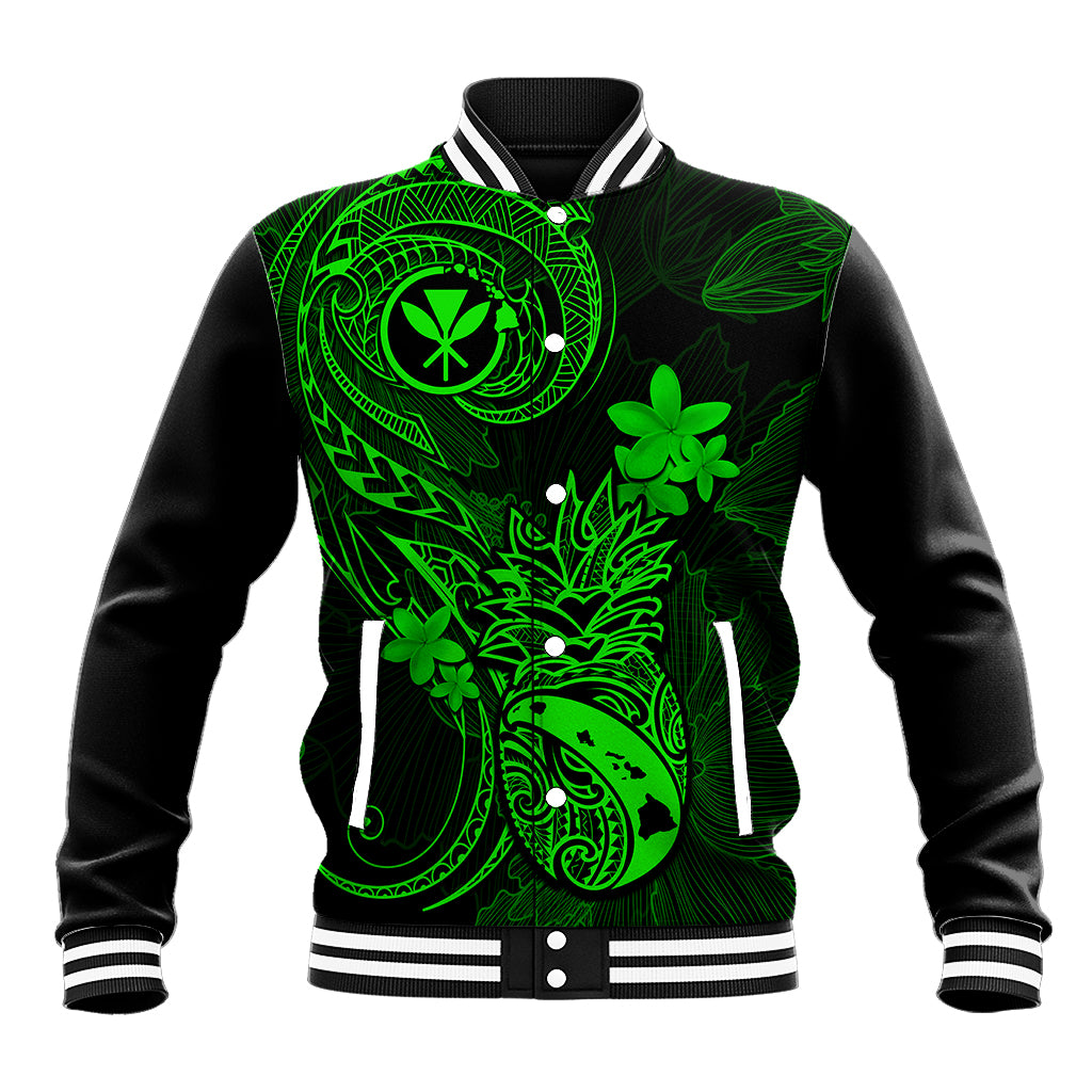 Hawaii Baseball Jacket Pineapple Mix Polynesian Plumeria Green Version LT14 Unisex Green - Polynesian Pride