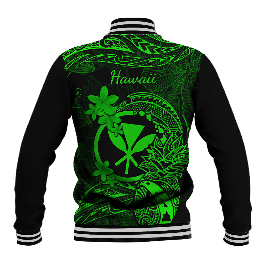 Hawaii Baseball Jacket Pineapple Mix Polynesian Plumeria Green Version LT14 - Polynesian Pride
