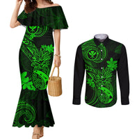 Hawaii Couples Matching Mermaid Dress and Long Sleeve Button Shirts Pineapple Mix Polynesian Plumeria Green Version LT14 Green - Polynesian Pride