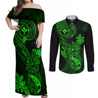 Hawaii Couples Matching Off Shoulder Maxi Dress and Long Sleeve Button Shirts Pineapple Mix Polynesian Plumeria Green Version LT14 Green - Polynesian Pride