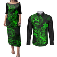 Hawaii Couples Matching Puletasi Dress and Long Sleeve Button Shirts Pineapple Mix Polynesian Plumeria Green Version LT14 Green - Polynesian Pride
