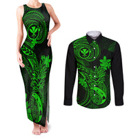 Hawaii Couples Matching Tank Maxi Dress and Long Sleeve Button Shirts Pineapple Mix Polynesian Plumeria Green Version LT14 Green - Polynesian Pride