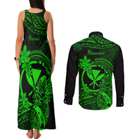 Hawaii Couples Matching Tank Maxi Dress and Long Sleeve Button Shirts Pineapple Mix Polynesian Plumeria Green Version LT14 - Polynesian Pride
