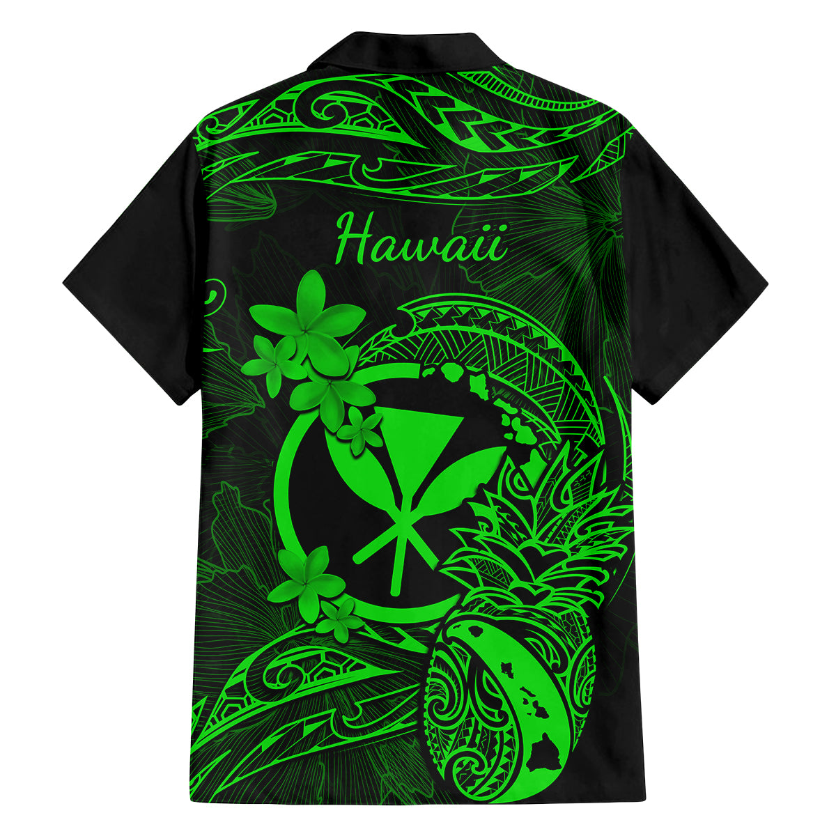 hawaii-family-matching-long-sleeve-bodycon-dress-and-hawaiian-shirt-pineapple-mix-polynesian-plumeria-green-version