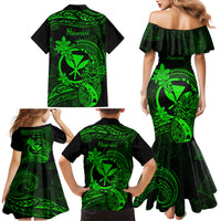 hawaii-family-matching-mermaid-dress-and-hawaiian-shirt-pineapple-mix-polynesian-plumeria-green-version
