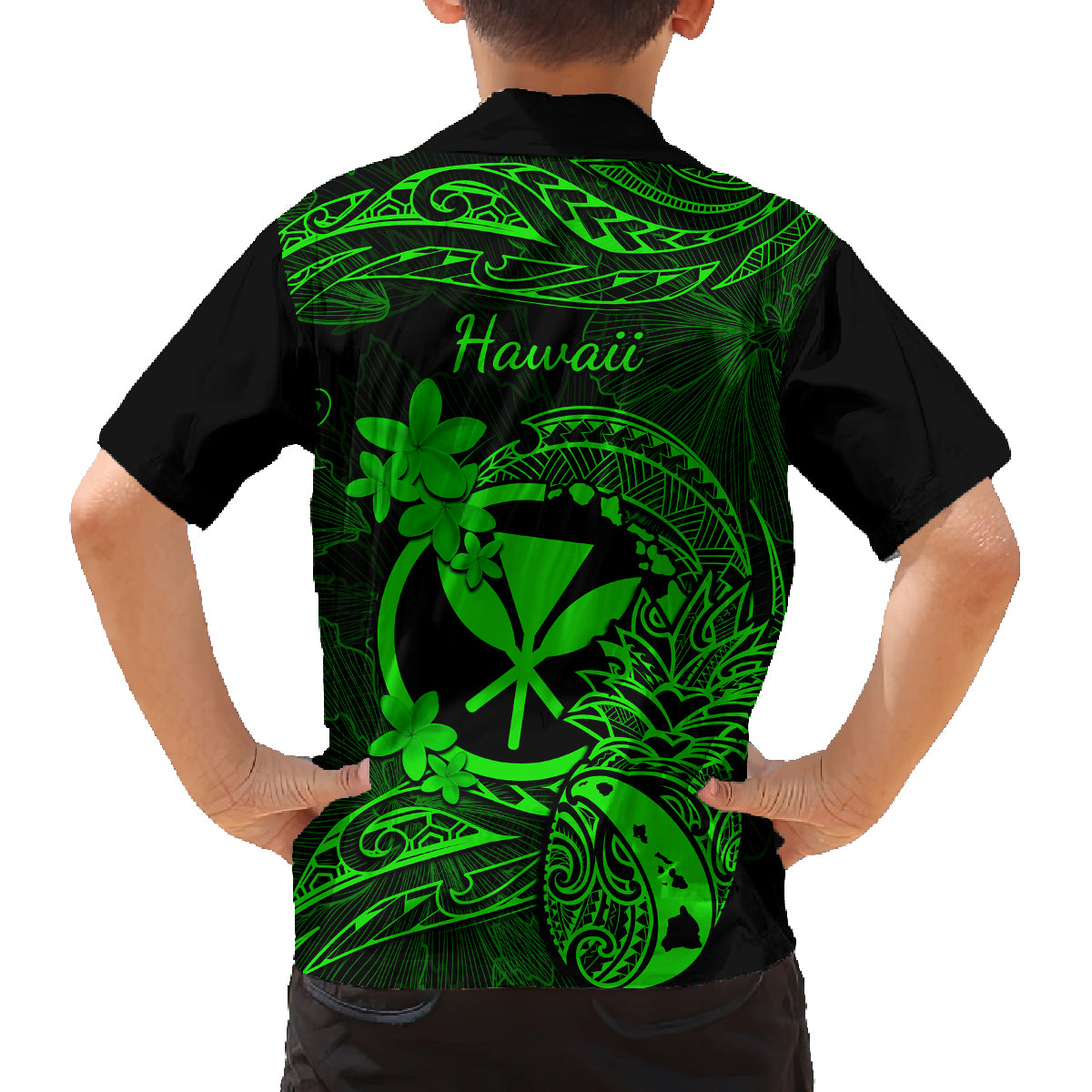 Hawaii Kid Hawaiian Shirt Pineapple Mix Polynesian Plumeria Green Version LT14 - Polynesian Pride