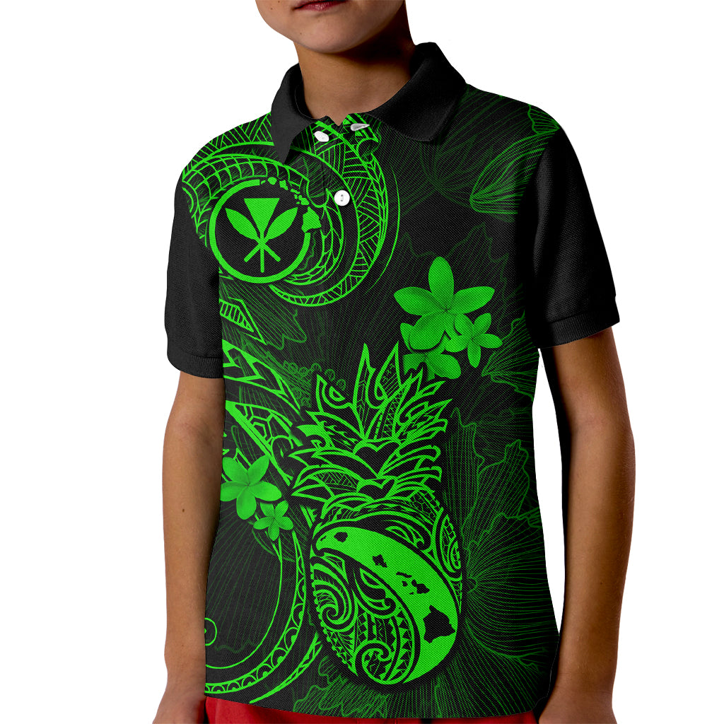 Hawaii Kid Polo Shirt Pineapple Mix Polynesian Plumeria Green Version LT14 Kid Green - Polynesian Pride