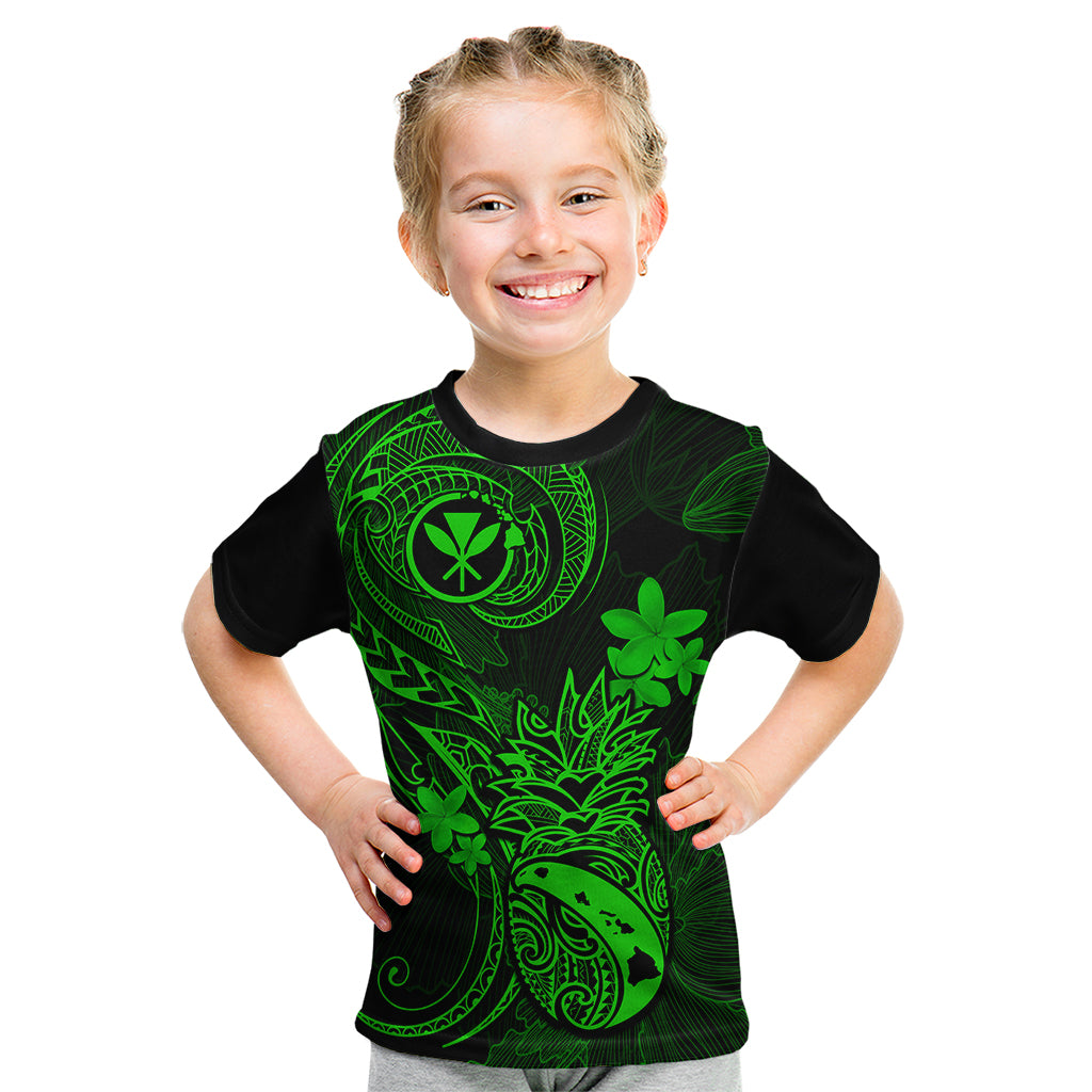 Hawaii Kid T Shirt Pineapple Mix Polynesian Plumeria Green Version LT14 Green - Polynesian Pride