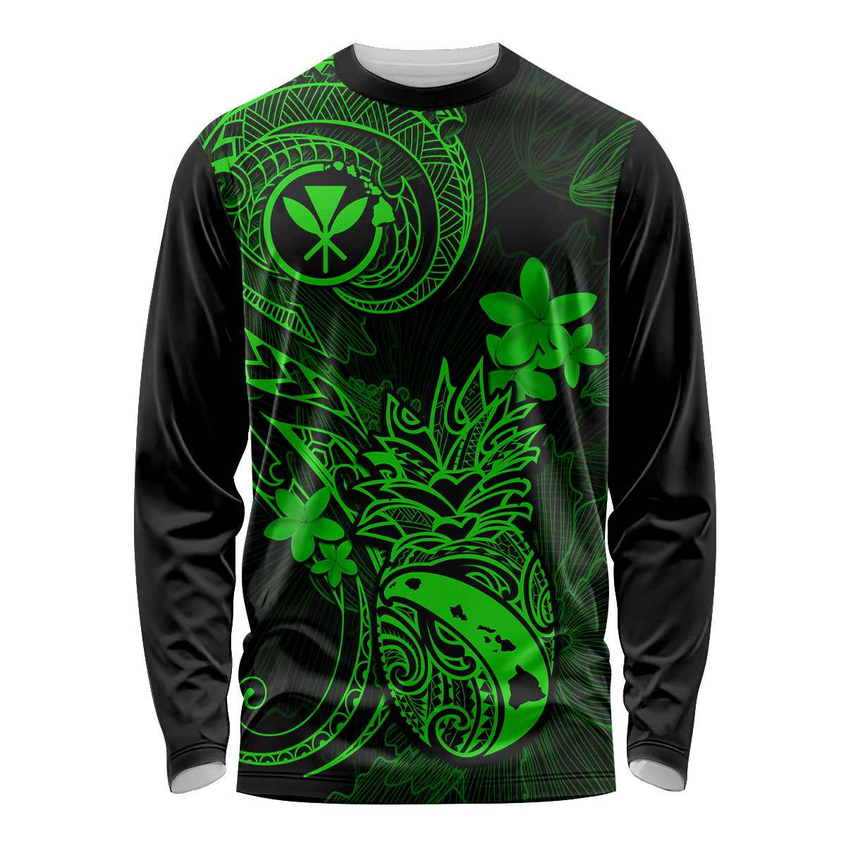 Hawaii Long Sleeve Shirt Pineapple Mix Polynesian Plumeria Green Version LT14 Unisex Green - Polynesian Pride
