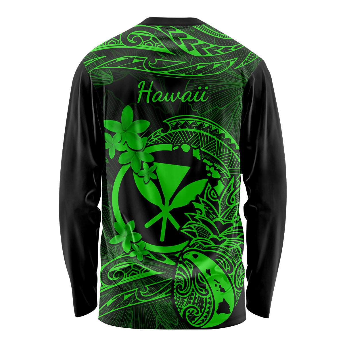 Hawaii Long Sleeve Shirt Pineapple Mix Polynesian Plumeria Green Version LT14 - Polynesian Pride