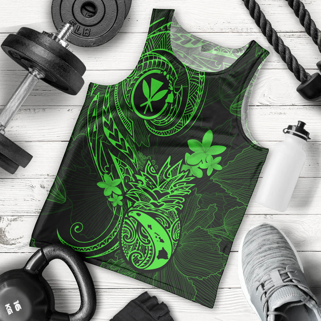 Hawaii Men Tank Top Pineapple Mix Polynesian Plumeria Green Version LT14 Green - Polynesian Pride