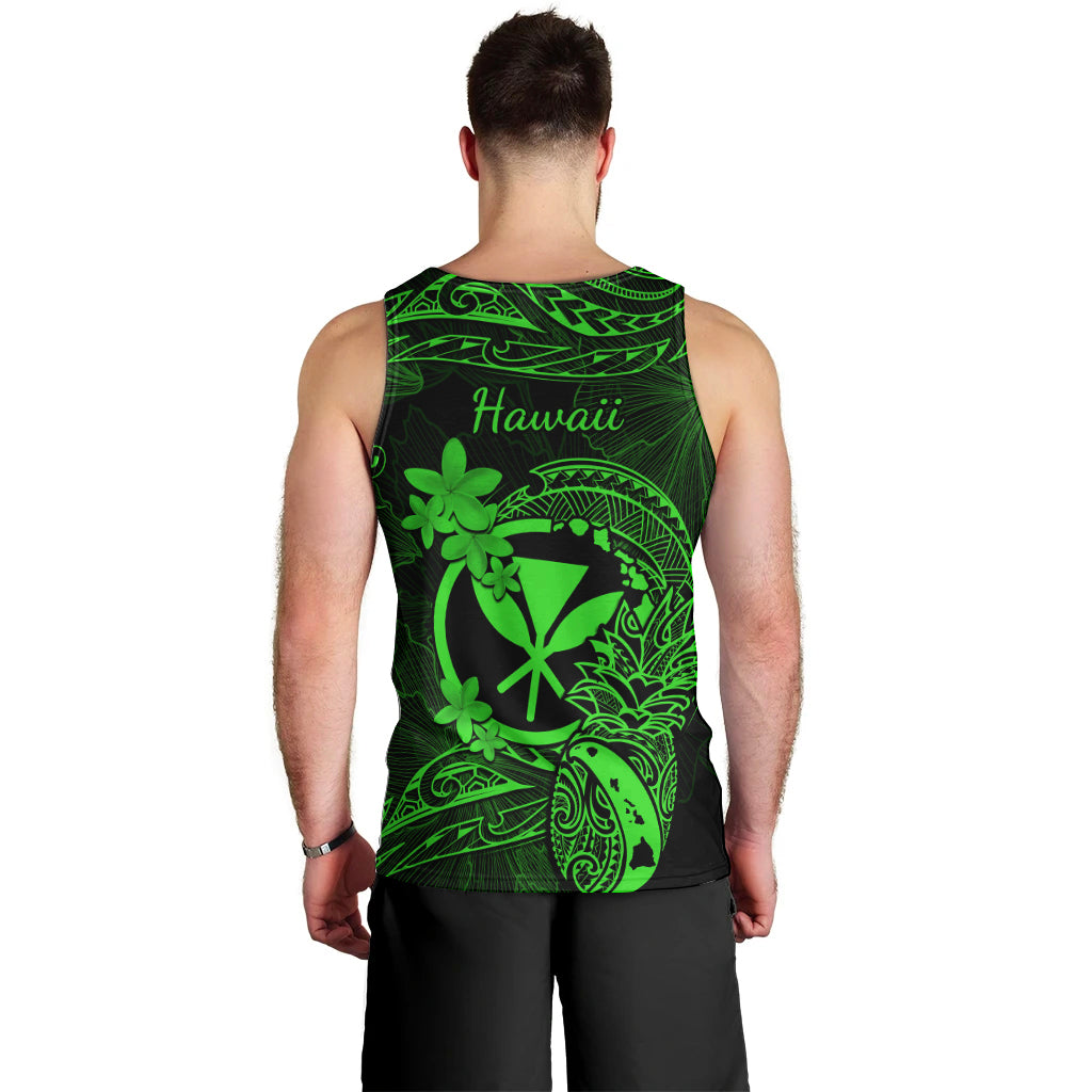 Hawaii Men Tank Top Pineapple Mix Polynesian Plumeria Green Version LT14 - Polynesian Pride