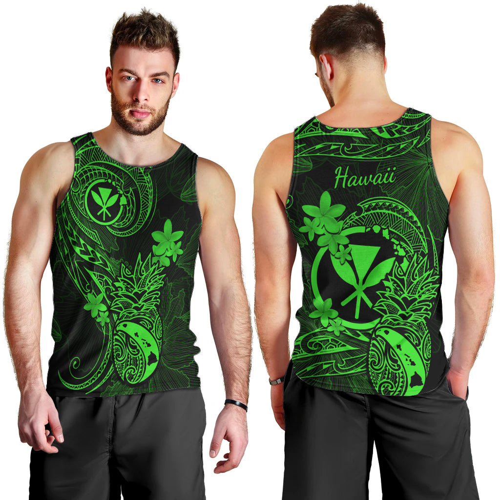 Hawaii Men Tank Top Pineapple Mix Polynesian Plumeria Green Version LT14 - Polynesian Pride