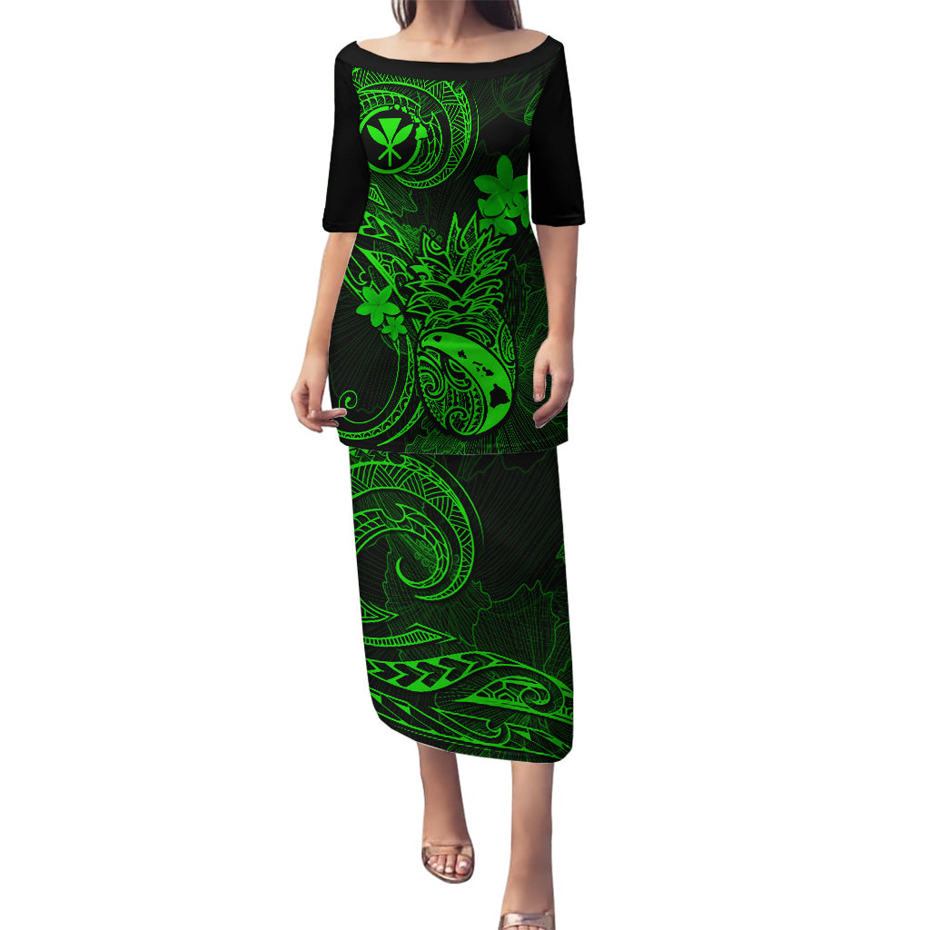 Hawaii Puletasi Pineapple Mix Polynesian Plumeria Green Version LT14 Long Dress Green - Polynesian Pride