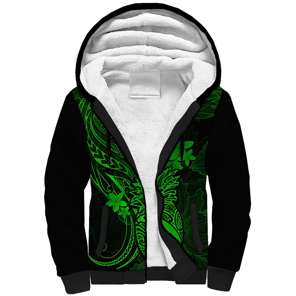Hawaii Sherpa Hoodie Pineapple Mix Polynesian Plumeria Green Version LT14 Unisex Green - Polynesian Pride