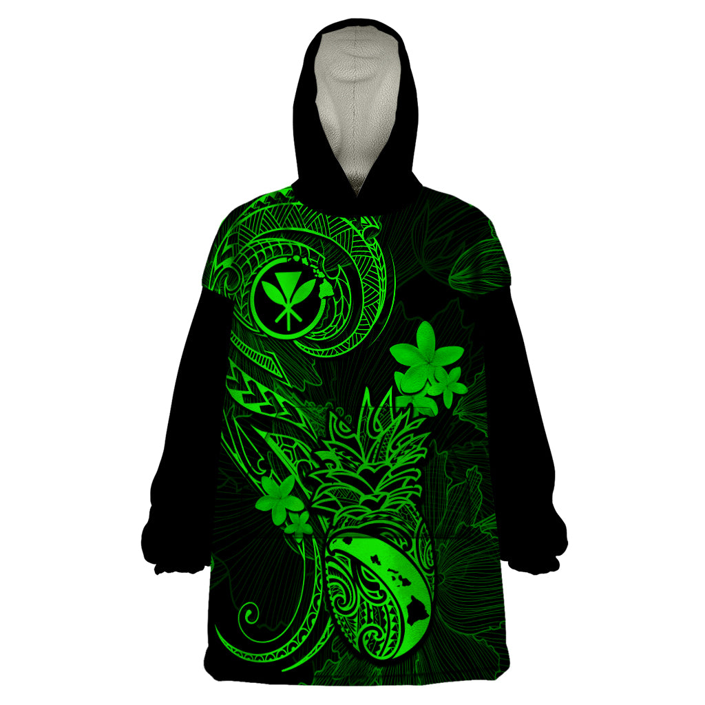 Hawaii Wearable Blanket Hoodie Pineapple Mix Polynesian Plumeria Green Version LT14 One Size Green - Polynesian Pride