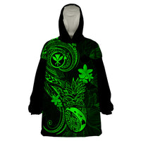 Hawaii Wearable Blanket Hoodie Pineapple Mix Polynesian Plumeria Green Version LT14 One Size Green - Polynesian Pride