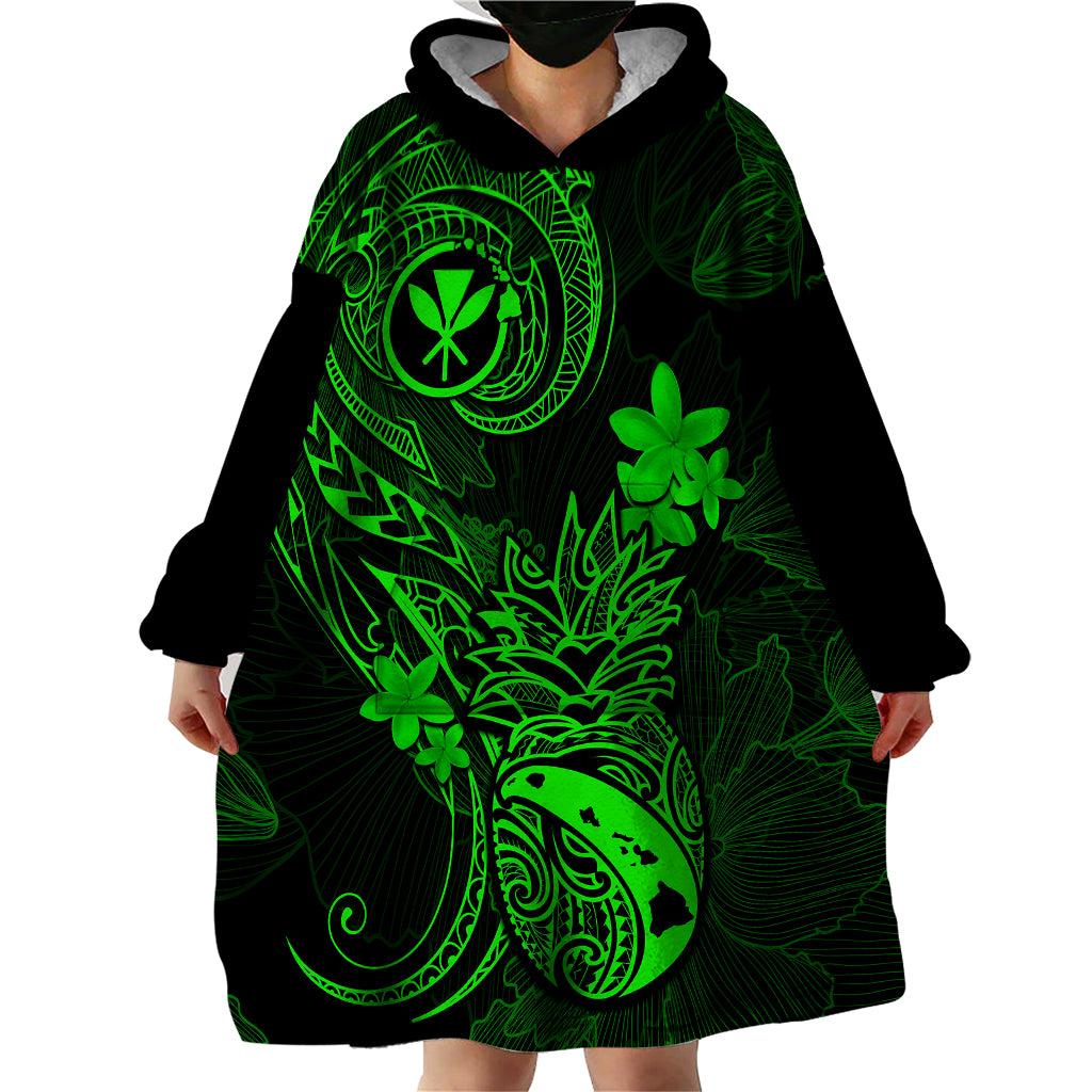 Hawaii Wearable Blanket Hoodie Pineapple Mix Polynesian Plumeria Green Version LT14 - Polynesian Pride