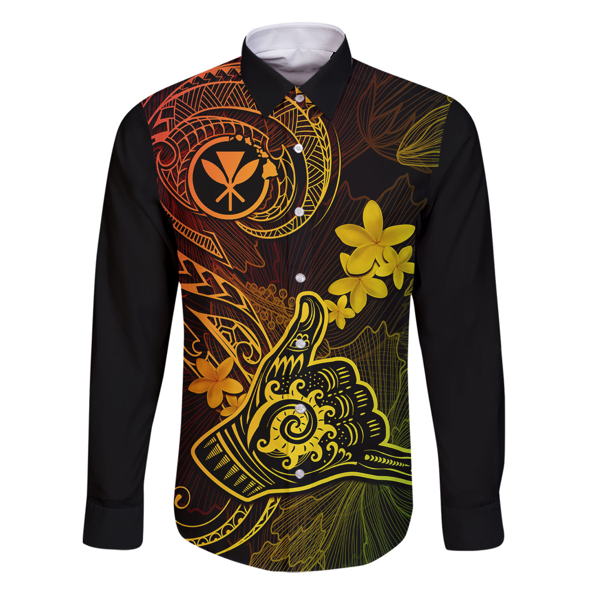 Hawaii Family Matching Long Sleeve Bodycon Dress and Hawaiian Shirt Shaka Tattoo Mix Polynesian Plumeria Reggae Version LT14 Dad's Shirt - Long Sleeve Reggae - Polynesian Pride