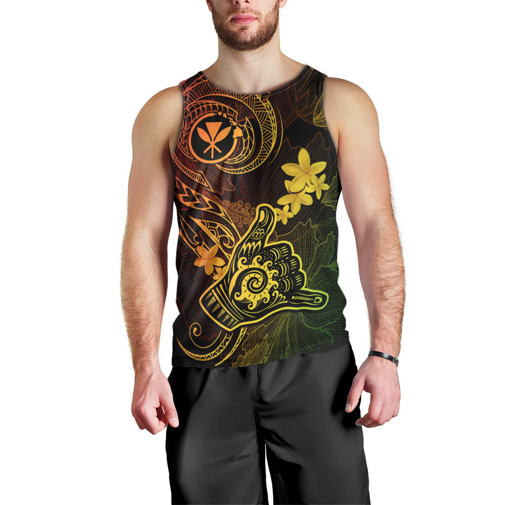 Hawaii Men Tank Top Shaka Tattoo Mix Polynesian Plumeria Reggae Version LT14 - Polynesian Pride