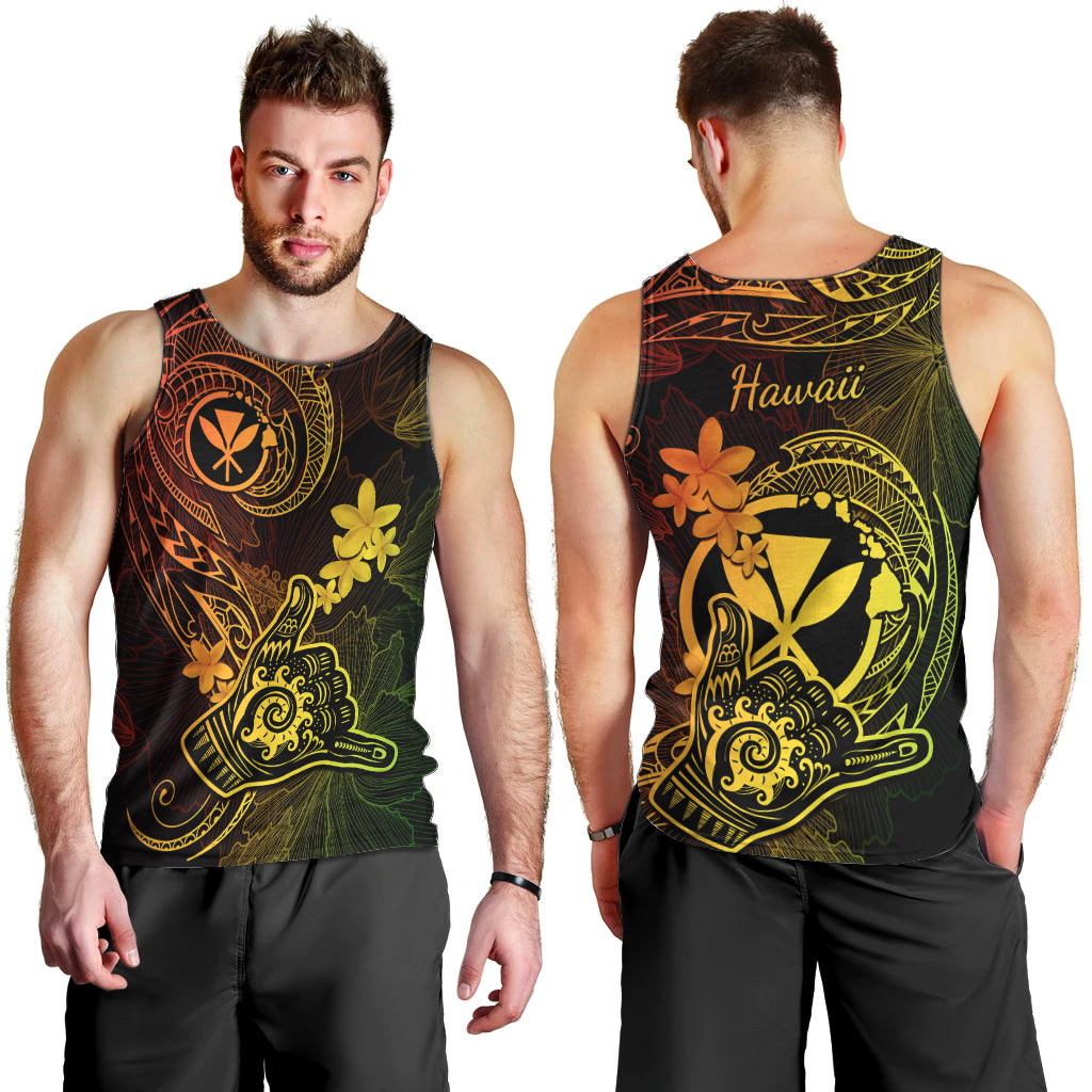 Hawaii Men Tank Top Shaka Tattoo Mix Polynesian Plumeria Reggae Version LT14 - Polynesian Pride