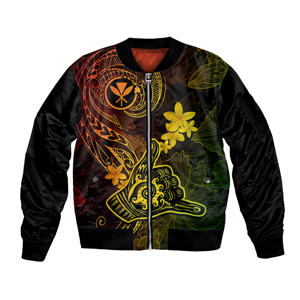 Hawaii Sleeve Zip Bomber Jacket Shaka Tattoo Mix Polynesian Plumeria Reggae Version LT14 Unisex Reggae - Polynesian Pride