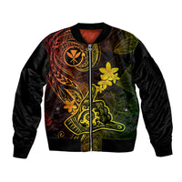 Hawaii Sleeve Zip Bomber Jacket Shaka Tattoo Mix Polynesian Plumeria Reggae Version LT14 Unisex Reggae - Polynesian Pride