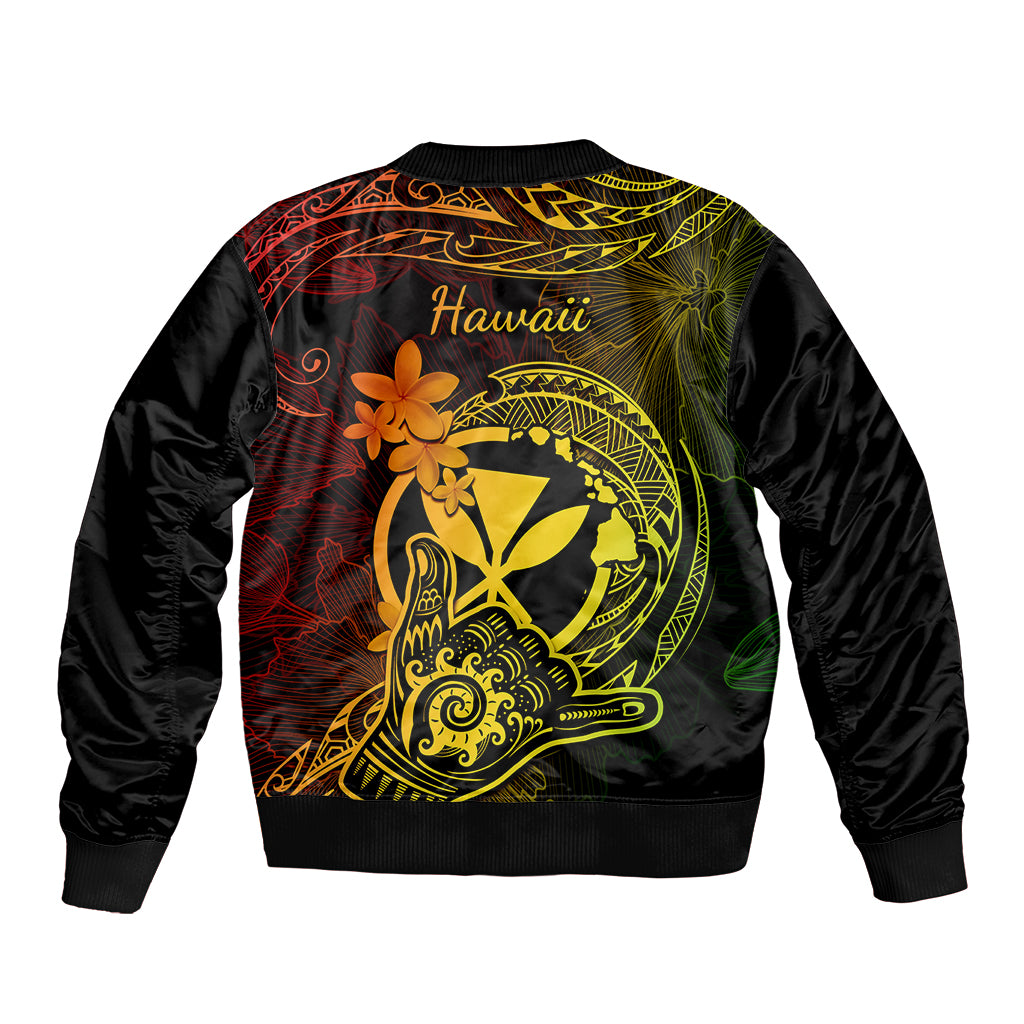 Hawaii Sleeve Zip Bomber Jacket Shaka Tattoo Mix Polynesian Plumeria Reggae Version LT14 - Polynesian Pride