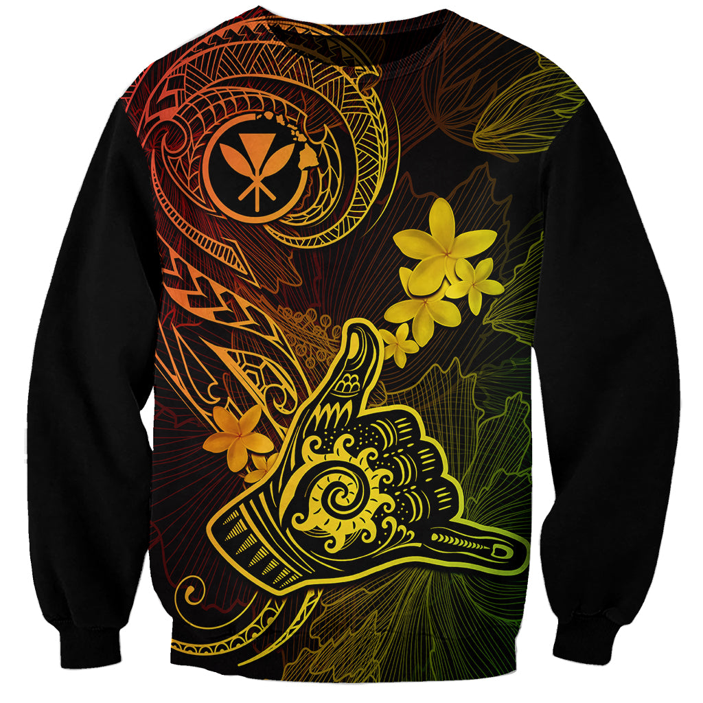 Hawaii Sweatshirt Shaka Tattoo Mix Polynesian Plumeria Reggae Version LT14 Unisex Reggae - Polynesian Pride
