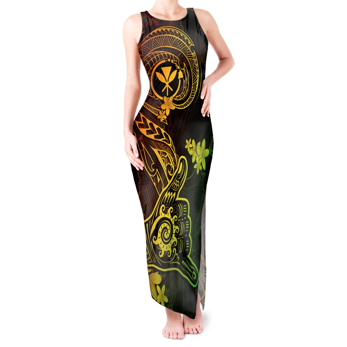 Hawaii Tank Maxi Dress Shaka Tattoo Mix Polynesian Plumeria Reggae Version LT14 Women Reggae - Polynesian Pride