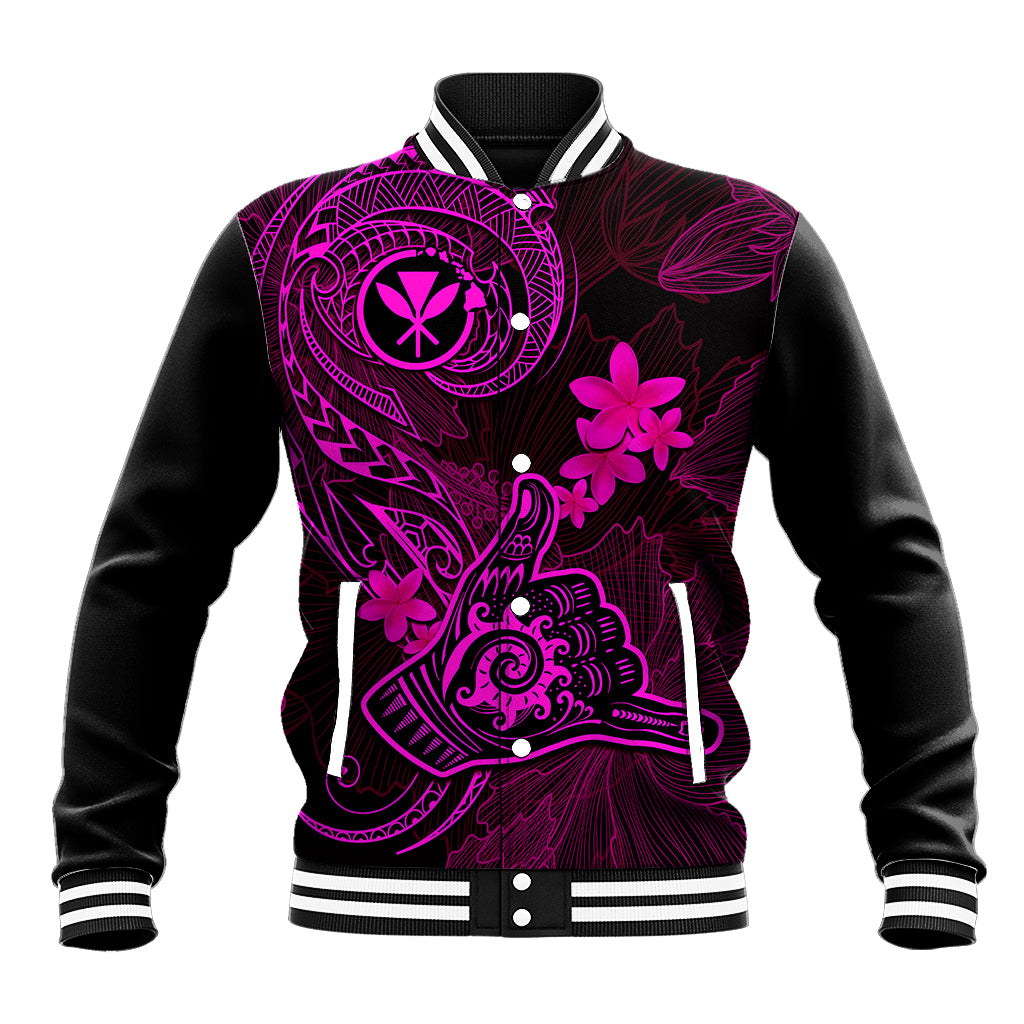Hawaii Baseball Jacket Shaka Tattoo Mix Polynesian Plumeria Pink Version LT14 Unisex Pink - Polynesian Pride