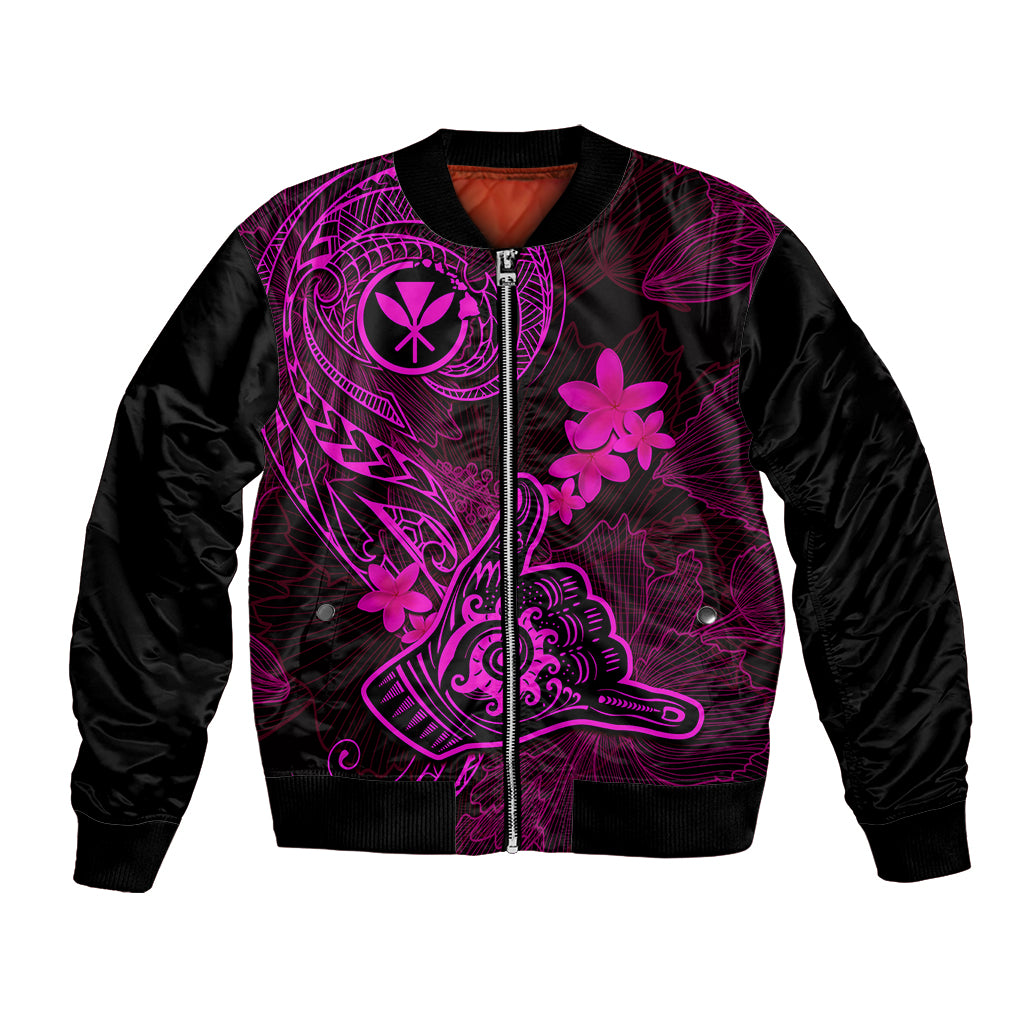 Hawaii Bomber Jacket Shaka Tattoo Mix Polynesian Plumeria Pink Version LT14 Unisex Pink - Polynesian Pride