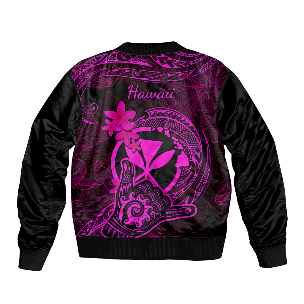 Hawaii Bomber Jacket Shaka Tattoo Mix Polynesian Plumeria Pink Version LT14 - Polynesian Pride