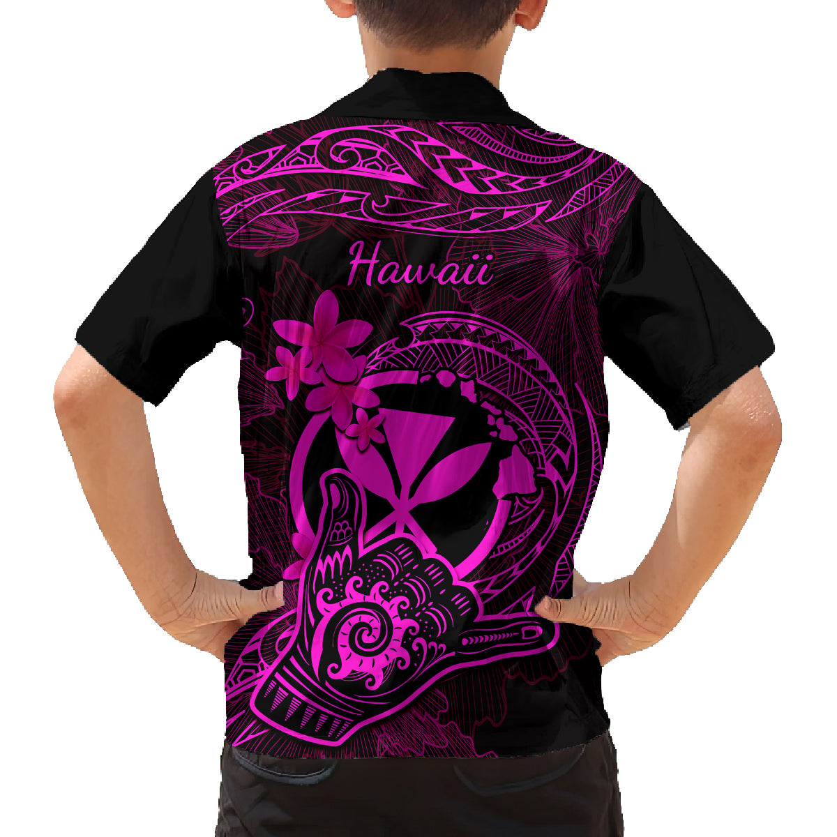 Hawaii Kid Hawaiian Shirt Shaka Tattoo Mix Polynesian Plumeria Pink Version LT14 - Polynesian Pride