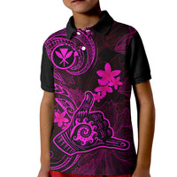 Hawaii Kid Polo Shirt Shaka Tattoo Mix Polynesian Plumeria Pink Version LT14 Kid Pink - Polynesian Pride