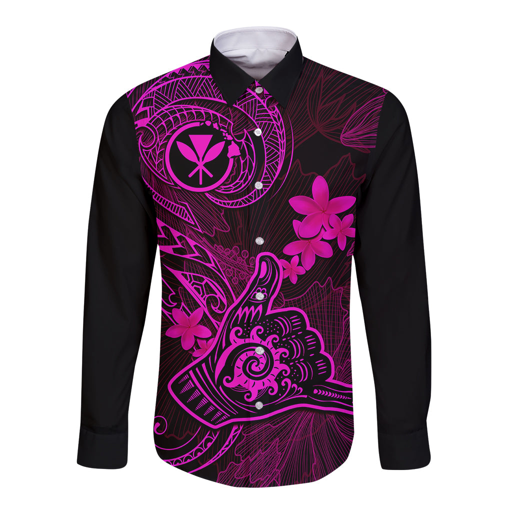 hawaii-long-sleeve-button-shirt-shaka-tattoo-mix-polynesian-plumeria-pink-version