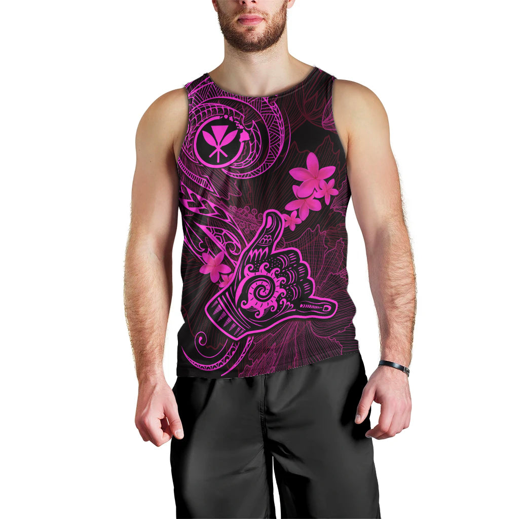 Hawaii Men Tank Top Shaka Tattoo Mix Polynesian Plumeria Pink Version LT14 - Polynesian Pride