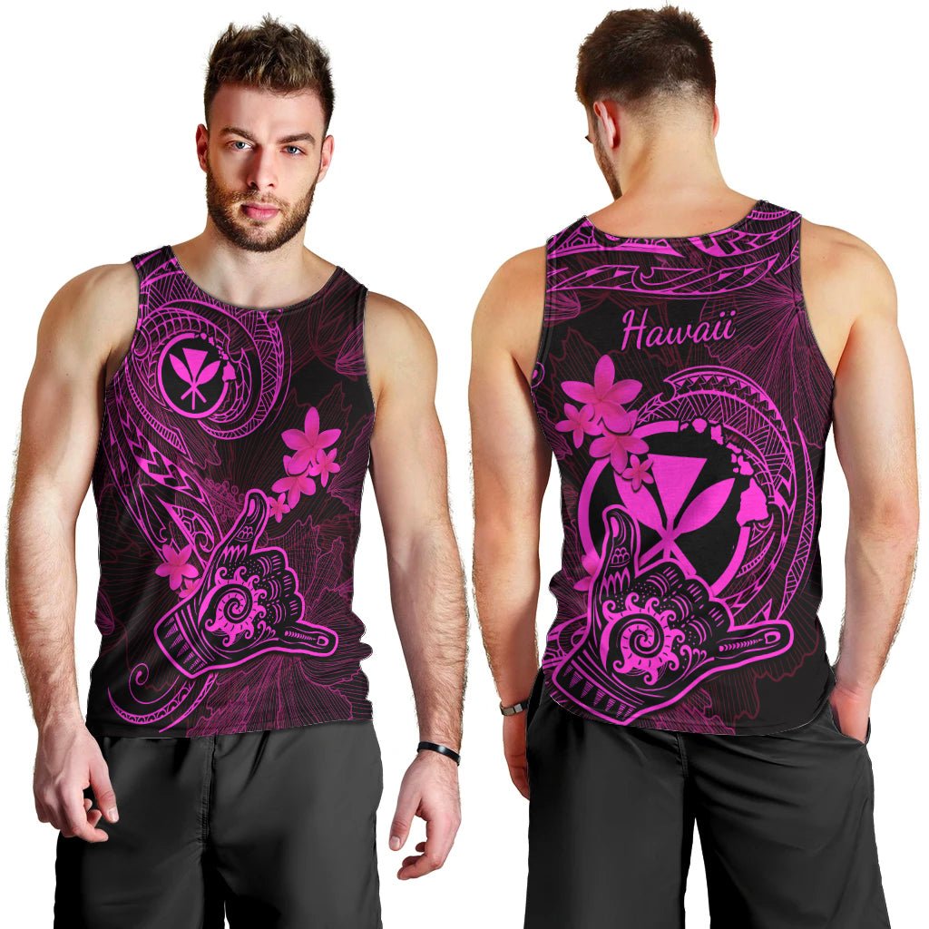 Hawaii Men Tank Top Shaka Tattoo Mix Polynesian Plumeria Pink Version LT14 - Polynesian Pride
