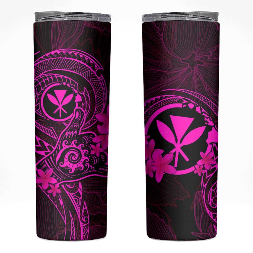 Hawaii Skinny Tumbler Shaka Tattoo Mix Polynesian Plumeria Pink Version