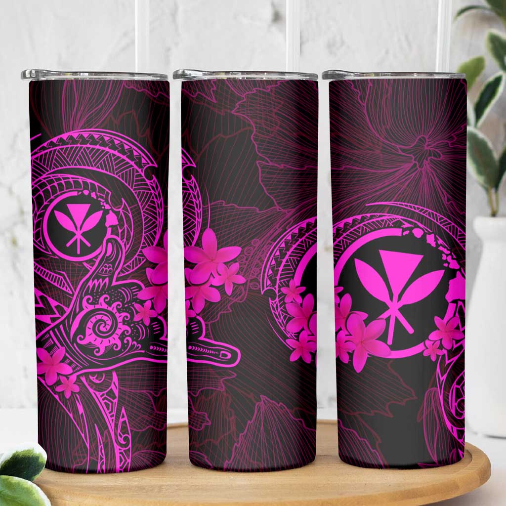 Hawaii Skinny Tumbler Shaka Tattoo Mix Polynesian Plumeria Pink Version