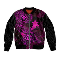 Hawaii Sleeve Zip Bomber Jacket Shaka Tattoo Mix Polynesian Plumeria Pink Version LT14 Unisex Pink - Polynesian Pride