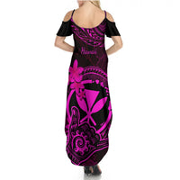 Hawaii Summer Maxi Dress Shaka Tattoo Mix Polynesian Plumeria Pink Version LT14 - Polynesian Pride