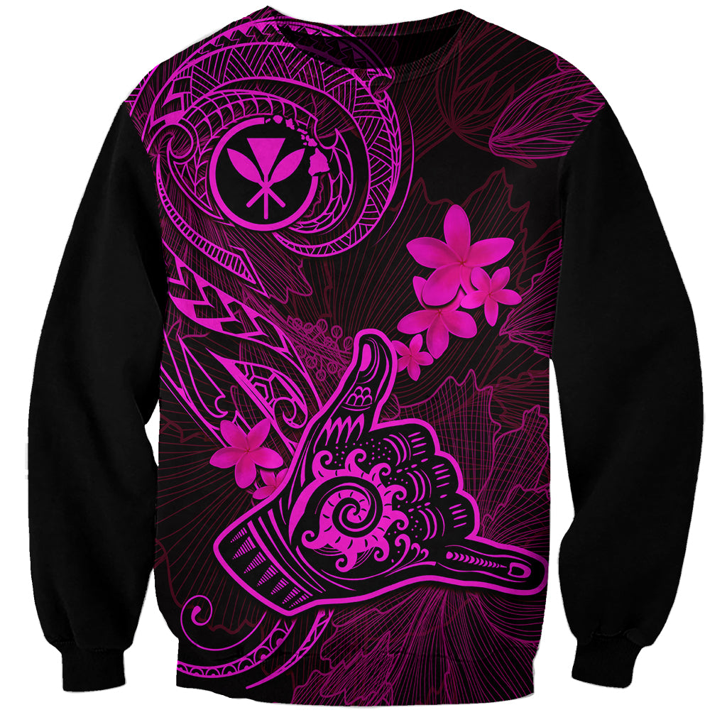 Hawaii Sweatshirt Shaka Tattoo Mix Polynesian Plumeria Pink Version LT14 Unisex Pink - Polynesian Pride