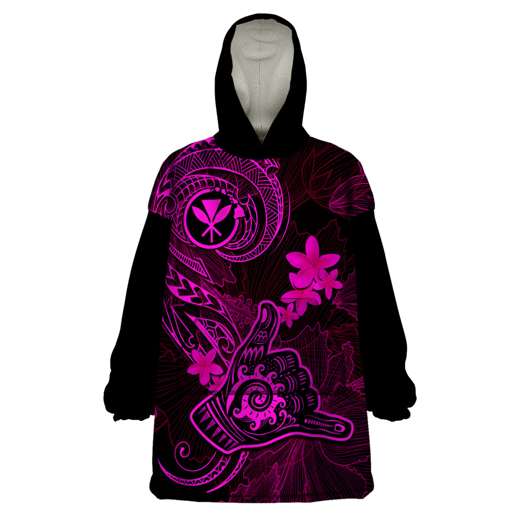 Hawaii Wearable Blanket Hoodie Shaka Tattoo Mix Polynesian Plumeria Pink Version LT14 One Size Pink - Polynesian Pride
