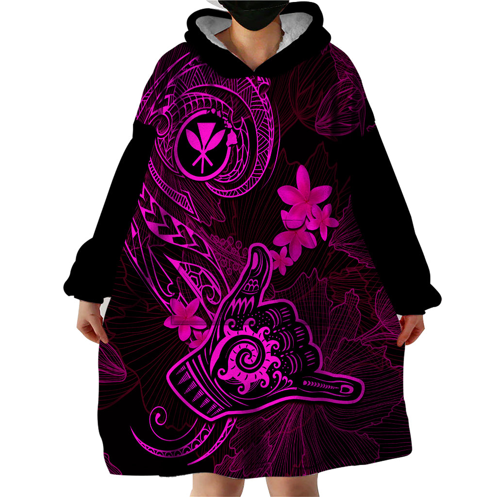 Hawaii Wearable Blanket Hoodie Shaka Tattoo Mix Polynesian Plumeria Pink Version LT14 - Polynesian Pride