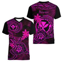 hawaii-women-v-neck-t-shirt-shaka-tattoo-mix-polynesian-plumeria-pink-version