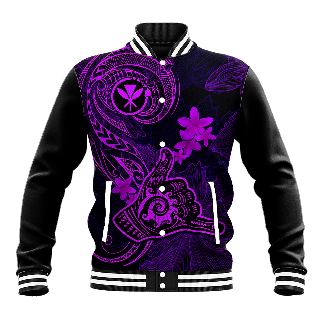 Hawaii Baseball Jacket Shaka Tattoo Mix Polynesian Plumeria Purple Version LT14 Unisex Purple - Polynesian Pride