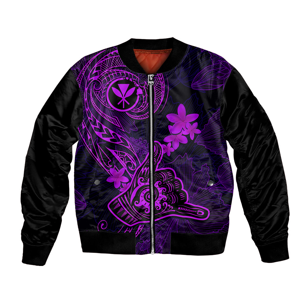 Hawaii Bomber Jacket Shaka Tattoo Mix Polynesian Plumeria Purple Version LT14 Unisex Purple - Polynesian Pride