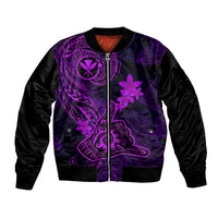 Hawaii Bomber Jacket Shaka Tattoo Mix Polynesian Plumeria Purple Version LT14 Unisex Purple - Polynesian Pride