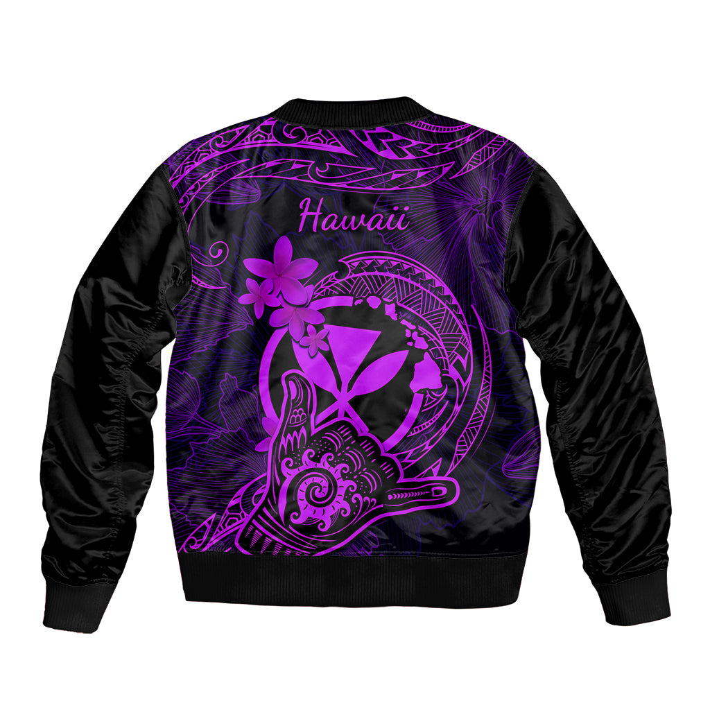 Hawaii Bomber Jacket Shaka Tattoo Mix Polynesian Plumeria Purple Version LT14 - Polynesian Pride